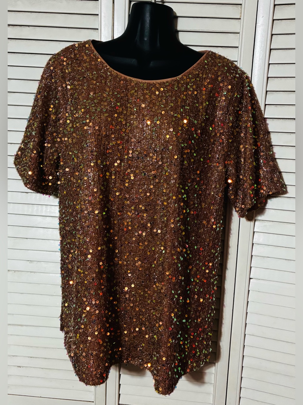 JODIFL champagne pink Sequin Short Sleeve Top
